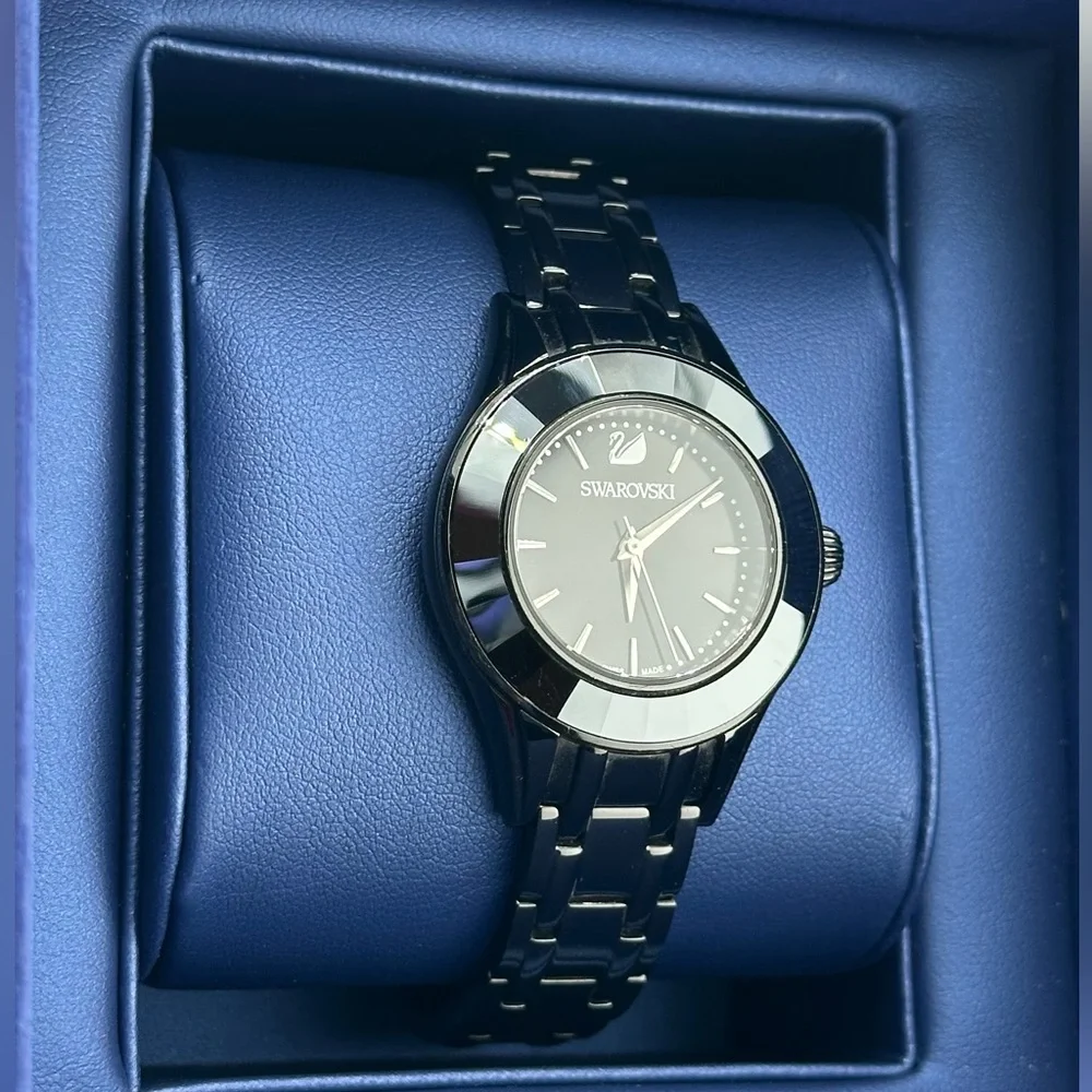 Swarovski Alegria 33mm Black Crystal Bezel Sunray Dial Watch